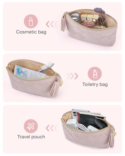 BAGSMART Small Makeup Bag for Women, Zipper Cosmetic Pouch for Purse - color: Ⅰ-Pink-1 pcs