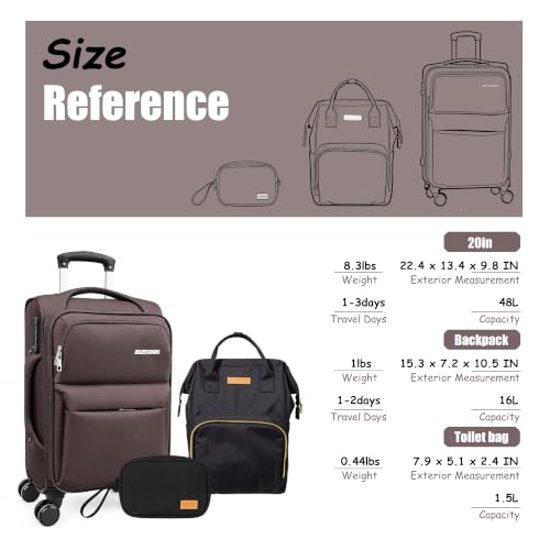 Softside Carry On Luggage Set & Spinner Wheel, Expandable Travel Suitcase - color: Coffee