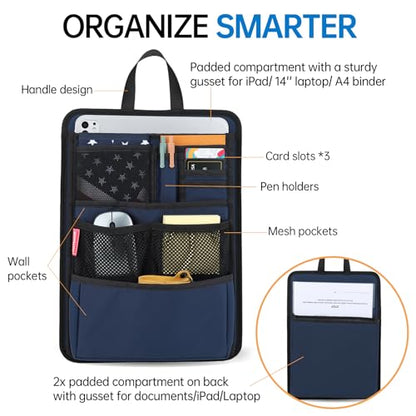 Slim Rugged Backpack Organizer Insert for Business Casual Men Women -13 Pockets,Padded Nylon,Max 14'' laptop - Navy - color: Navy