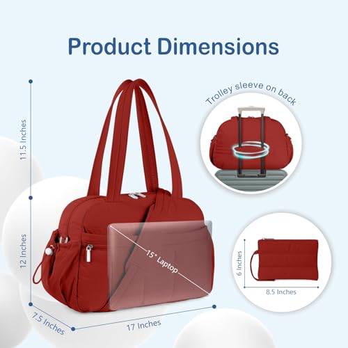TOPDesign Travel Duffel Bag, Puffy Carry On Overnight, Gym Bag w/Wet Pocket - color: Maroon