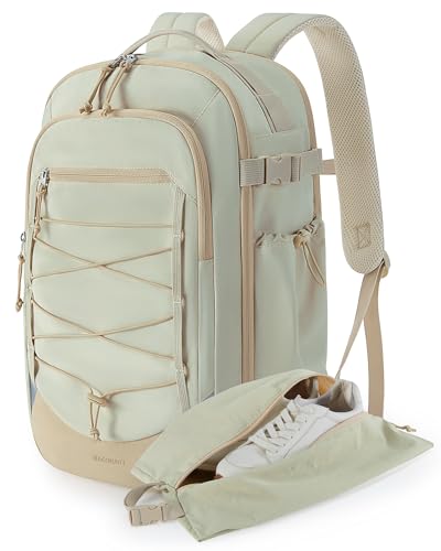 BAGSMART Carry On Travel Backpack, 17 Inch Large Travel backpack Carry On Flight Approved, Anti-theft Personal Item Backpack Travel Bag With Shoe Bag, 30L Water Resistant Casual Daypack, Beige - color: Beige, size: 17.3 Inch