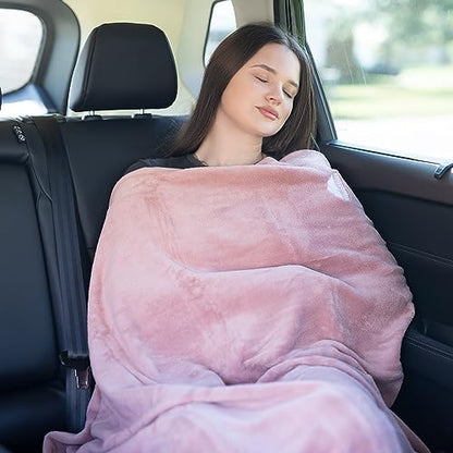 BlueHills Premium Soft Rolled Travel Blanket Airplane Long Flights - Pink - color: R02-pink