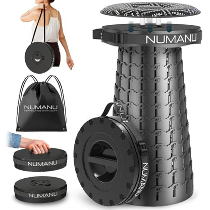 NUMANU 3XL Cushioned Collapsible Stool for Adults, Folding Seat, 1000 lbs | Oversized Big & Tall Stool, Telescoping 2.7-23.2in Adjustable, 360 Swivel Pad + Waterproof Bag; Travel, Sports, Camping - size: 3XL 23.2" + Cushion & Bag