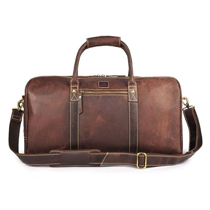 Genuine Leather Duffle Bag for Men & Women – Stylish Travel Weekender Bag with Shoulder Strap – Overnight, Gym, or Carry-On Luggage Bag - Mulburry Brown - color: Mulburry