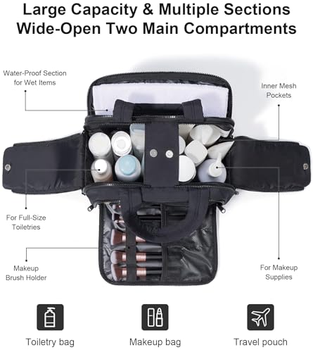 Travel Toiletry Bag, Large Wide-open Puffy Makeup Bag for Women Black - color: Black