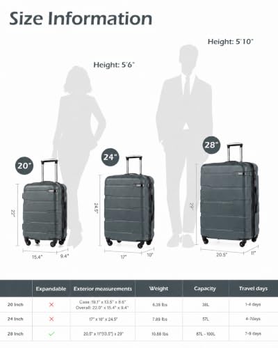 Coolife Medium Checked Luggage Hardside Suitcase with Spinner Wheels, 24in - color: Teal, size: Medium Checked(24in)