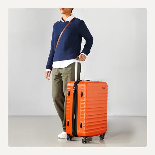 Amazon Basics 하드사이드 스피너, 기내용, 바퀴 달린 확장 가능한 여행 가방, 주황색., 66cm(26인치) - color: 주황색., size: Medium Checked