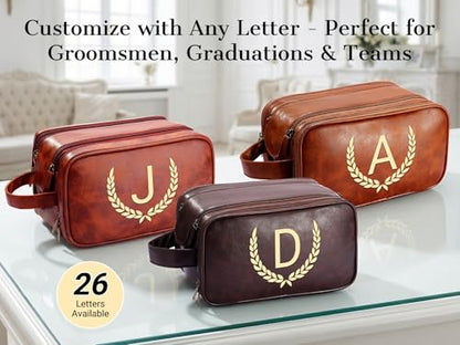 OXYEFEI Personalized Gifts for Men, Personalized Large Toiletry Bag for Men,Custom PU Leather Waterproof Mens Toiletry Travel with Initial Essential Dopp Kit Shaving Bag (G, Tea Brown) - color: Tea Brown, style: G