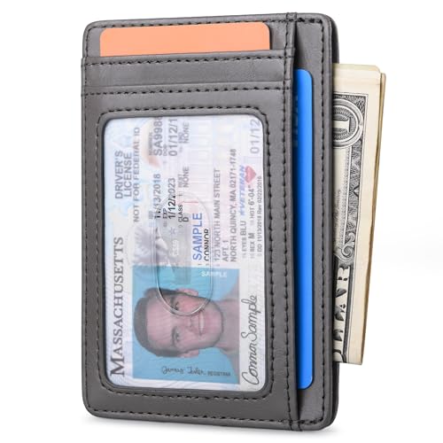 Buffway Slim Minimalist Front Pocket RFID Blocking Leather Wallets for Men and Women - Alaska Grey - color: Alaska Grey