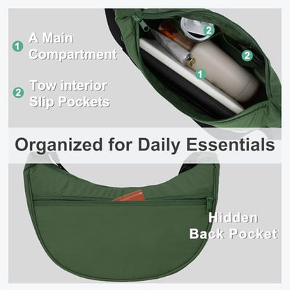 U+U Crescent Crossbody Bag for Women, Sling Bag with Adjustable Strap - color: Olive Green