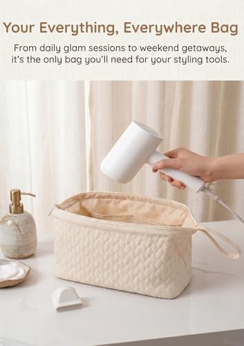 TeeYee Nylon Hair Tools Travel Bag for Dyson Airwrap Quilted Toiletry Bag - color: 002Beige