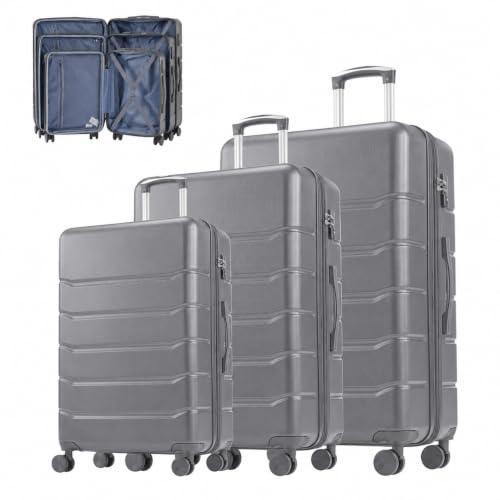Simple Deluxe 3-Piece Luggage Sets Hardside Carry On Luggage - color: Dark Grey, size: 3-Piece Set (20/24/28)