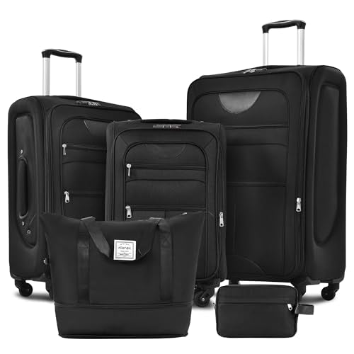 Merax Softside Luggage Set Lightweight 3 Piece Suitcase with Duffel Bag - color: Black + bags, style: Softside Luggage(22/26/30)