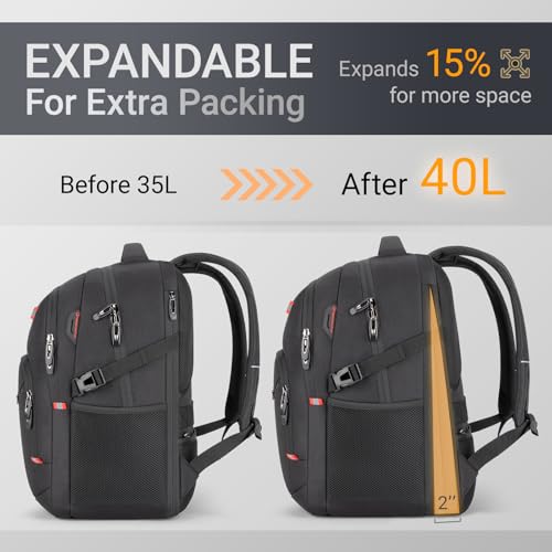 40L Expandable Laptop Travel Backpack With Anti-Theft & Lay-Flat - color: Black, size: 15.6 inches