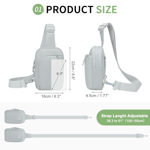 Mini Sling Bag for Men Women Fits for 6.3" Phone, Light Grey - color: 2 Pocket-light Grey