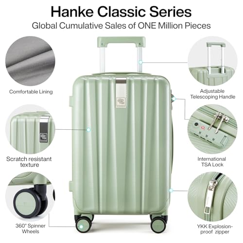 Hanke 24 Inch Luggage Suitcases With Spinner Wheels Lightweight PC Hard Shell Rolling Suitcase With Travel Lock,Checked-Medium 24-Inch(Bamboo Green) - color: Bamboo Green, size: 24 Inch