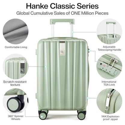 Hanke 24 Inch Luggage Suitcases With Spinner Wheels Lightweight PC Hard Shell Rolling Suitcase With Travel Lock,Checked-Medium 24-Inch(Bamboo Green) - color: Bamboo Green, size: 24 Inch