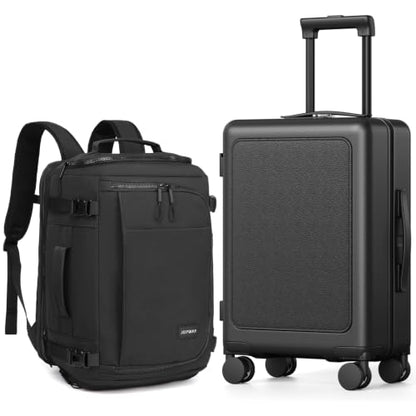 Joyway 20-Inch Hardside Carry-On Luggage & Expandable Backpack Set, Black - color: Black, size: 2-Piece Set (20/BP)