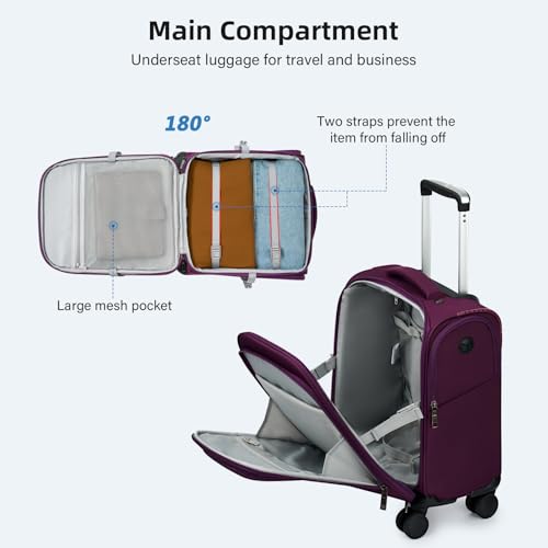 HanTrip 16 Inch Underseat Mini Carry On Luggage with Spinner Wheels, Purple - color: Purple