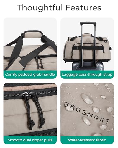 BAGSMART 4-IN-1 Gym Bag for Women Men, TSA Duffle Bag for Travel - color: Camel