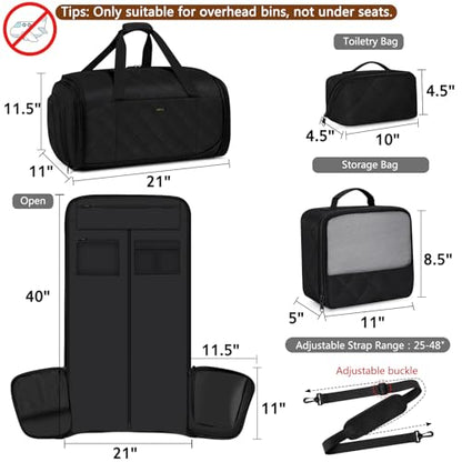 Convertible Garment Bag for Travel, 4-in-1 Backpack for Women Men, 3pcs 50L - color: D2-Black