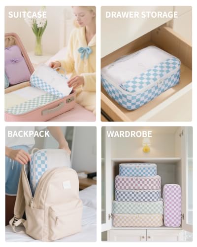 Narwey Packing Cubes for Travel, Luggage Organizer Bags for Women Kids - color: Combined Checkered