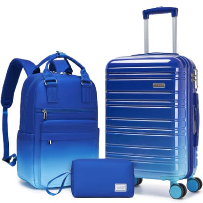 LARVENDER Carry on Luggage Sets 3 Piece, 20 Inch Suitcases, Navy Glow - color: Navy Glow 20BP, size: 3 Piece Set (Backpack/TB/20)