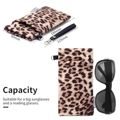 Face Shadow Double Glasses Case Soft Eyeglass Case For Women Men - color: Leopard Brown
