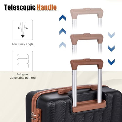 Eeeza Luggage Sets 6 Piece Suitcases (Black, 16"/20"/24"/28"/DB/TB) - color: Black, size: 6 Piece Sets (16/20/24/28/DB/TB)