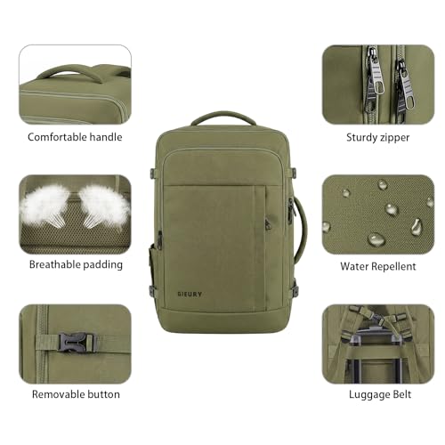 Carry On Backpack, Extra Large 50L Expandable Travel Backpack for Men Women - color: Army Green, size: 2X-Large(20"x14"x10")
