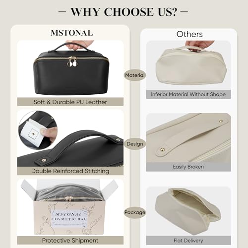 Travel Makeup Bag, Open Flat Cosmetic Bag for Women, Medium Black - color: Black, size: Medium
