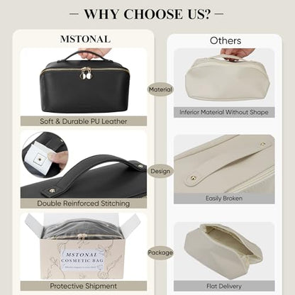 Travel Makeup Bag, Open Flat Cosmetic Bag for Women, Medium Black - color: Black, size: Medium