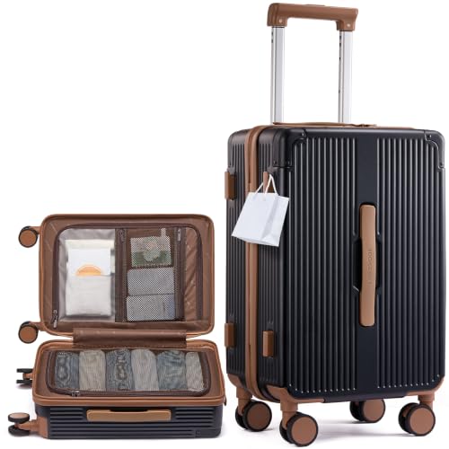 LOVEVOOK Hardside Carry On Luggage 22x14x9 Airline Approved, Small Suitcase - color: Black&Brown