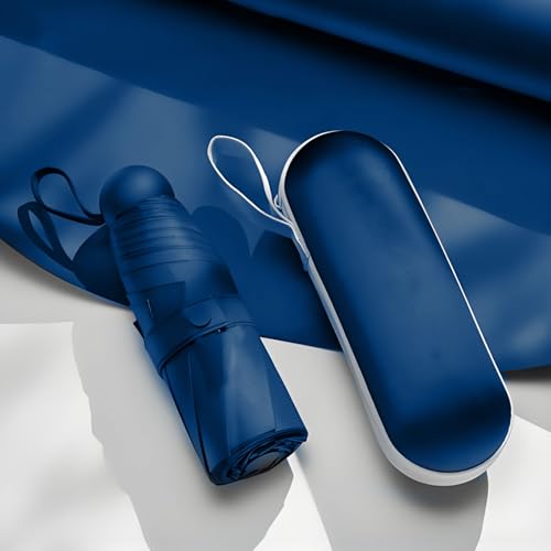 Mini Umbrella for Purse with Case, Sturdy Travel Essentials, UV Sun Protection Lightweight Compact Manual Open Close, Tiny Pocket Fits Purse Backpack, Women Kids Men - color: Navy Blue