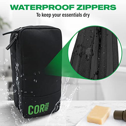 COR Surf Compact Hanging Toiletry Bag, Dopp Kit, 4 Compartments, Dark Green | 4 Separate Compartments Keep Toothbrush, Shaving & Electronics from Touching, DWR Nylon, Waterproof Zippers - color: Dark Green