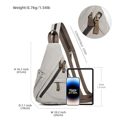 KL928 Canvas Sling Bag - Small Crossbody Backpack Shoulder Casual Daypack Rucksack for Men Women(Large Version,Leaden) - color: Canvas-leaden