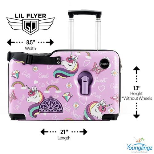 Younglingz LIL FLYER GO Version 2 Ride On Suitcase for Kids | Carry On Luggage with Toddler Seat, Foldable Handlebars, Pedals, and Removable Wheels | Holds up to 80 lbs | Glam | Ages 2-6 - color: Glam V2