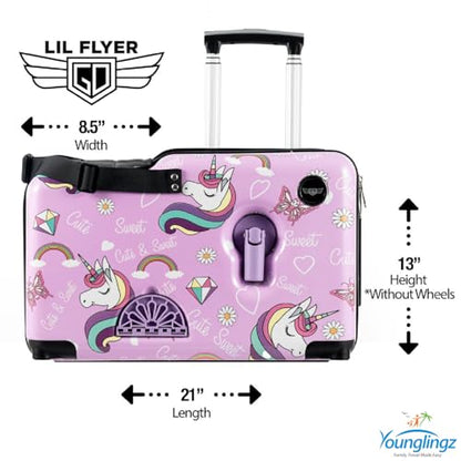 Younglingz LIL FLYER GO Version 2 Ride On Suitcase for Kids | Carry On Luggage with Toddler Seat, Foldable Handlebars, Pedals, and Removable Wheels | Holds up to 80 lbs | Glam | Ages 2-6 - color: Glam V2