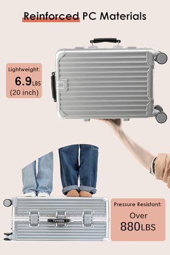 HotWay 26 Inch Checked Luggage with Leather Handle,Silver | Checked Luggage,Zipperless,Hardside,Leather Handle,8 Spinner Wheels,TSA Locks,For Long Trip,Silver - color: Silver (Brown Leather), size: Checked in 26inch