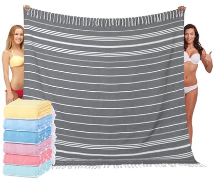 Widdonen Turkish Beach Towel Blanket Compact Giant 85x75 Black Stripe - color: Black