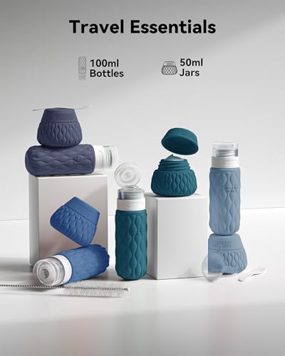 Travel Bottles for Toiletries Silicone Travel Size Containers 3.4oz 1.7oz - color: Quiet Slate