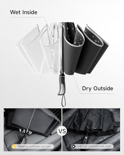 Windproof Reverse Folding Travel Umbrella for Rain, Compact - color: S-Black