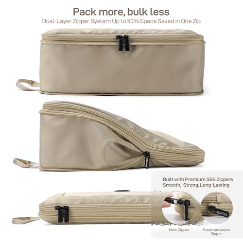 EPICKA TripCozy Compression Packing Cubes, 6 Set, Khaki - color: Khaki, size: Set of 6