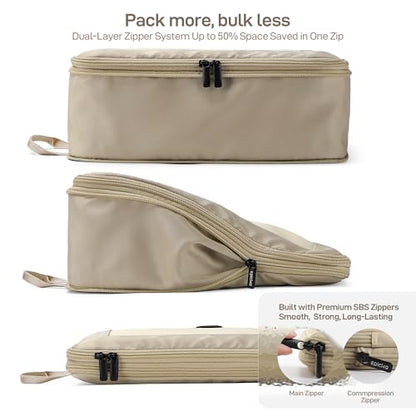 EPICKA TripCozy Compression Packing Cubes, 6 Set, Khaki - color: Khaki, size: Set of 6