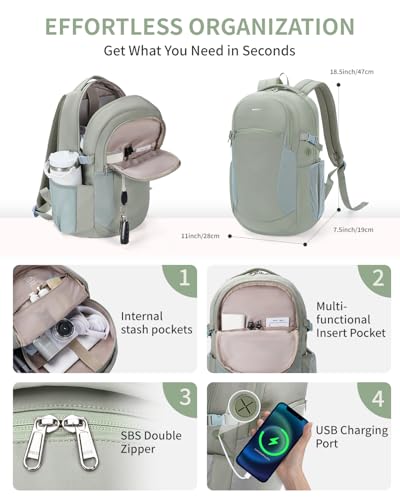 ECOHUB 17" Laptop Backpacks with Laptop Compartment Work Backpack Women Lightweight & Water Resistant Travel Backpack,Green - color: Green-1