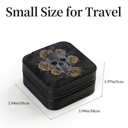 Gothic Skull with Roses Small Travel Jewelry Case with Mirror