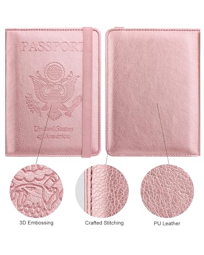 WALNEW Passport Holder for Travel, RFID Blocking Passport Wallet & Cover - color: A-Rosegold