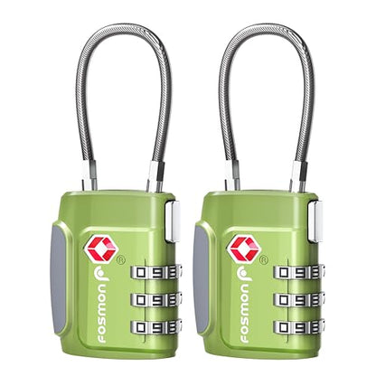 Fosmon TSA Approved Cable Luggage Locks, 3 Digit Combination, 2 Pack - style: 3 Digit green 2 pack