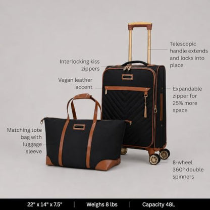 Belle 2-Piece Softside Carry-On and Tote Set - color: Black