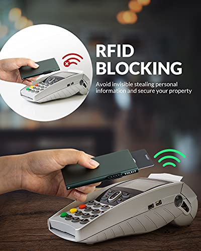 VULKIT 미니멀리스트 신용 카드 홀더 팝업 카드 케이스 RFID 보호 슬림 메탈 지갑 카드 홀더 지갑, 미드나잇 그린, 미니멀리스트 - color: 미드나잇 그린